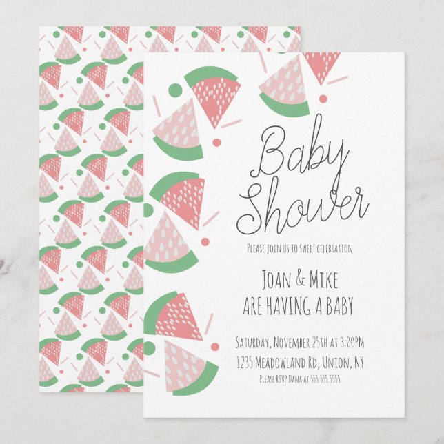Modern vattenmelon Baby Shower Sprinkles Confetti Inbjudningar (Fram/baksida)