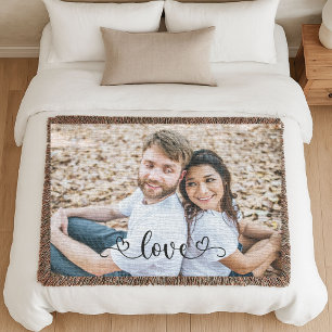 Modern vävd anniversärfoto med kärlek för par filt