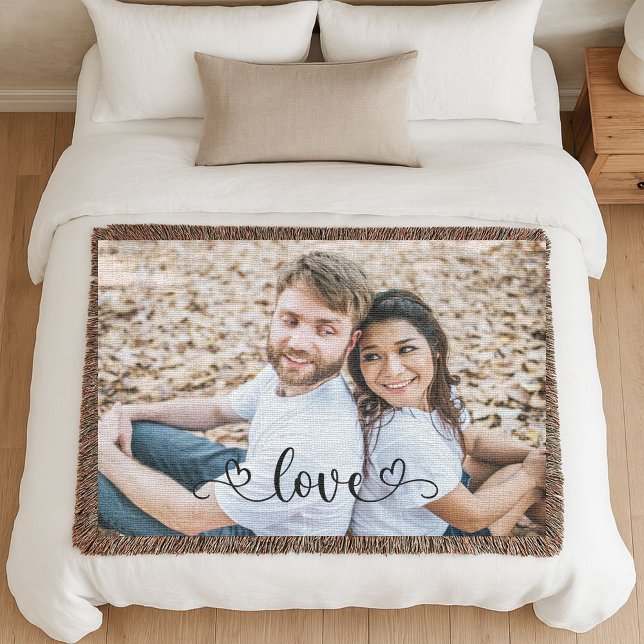 Modern vävd anniversärfoto med kärlek för par filt (Skapare uppladdad)