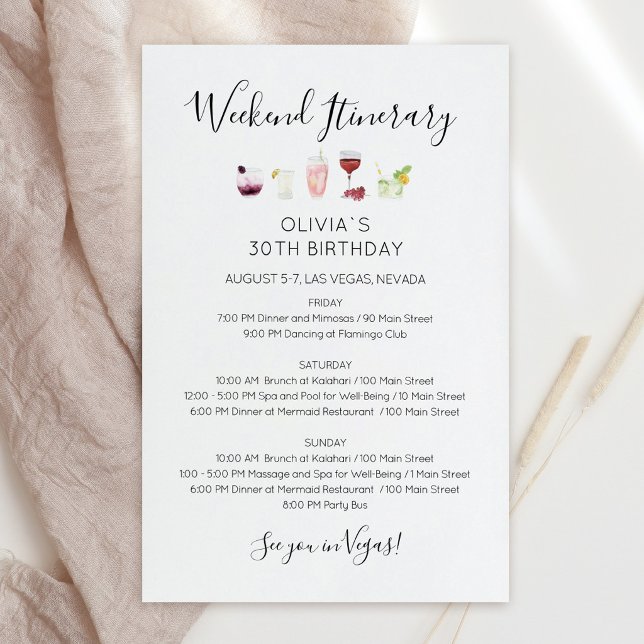 Modern veckoslut födelsedagsplan inbjudan (Modern Weekend Birthday Itinerary Invitation)