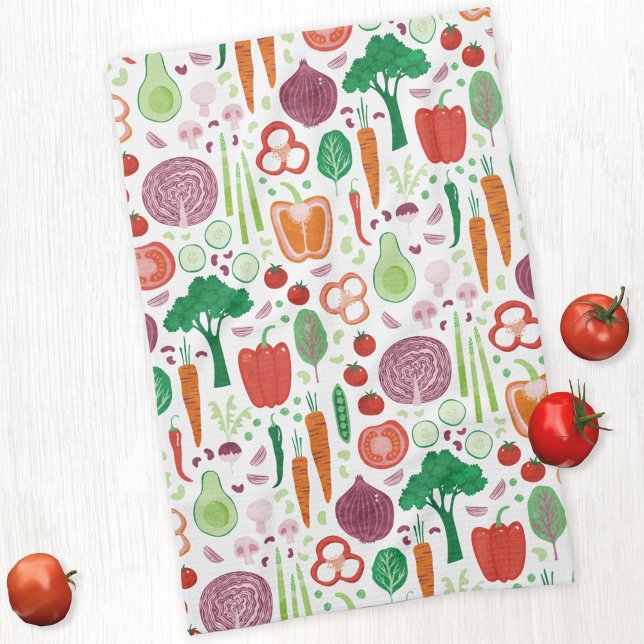 Modern Vegetable Mönster Kökshandduk (Fun modern vegetable pattern kitchen tea towel)