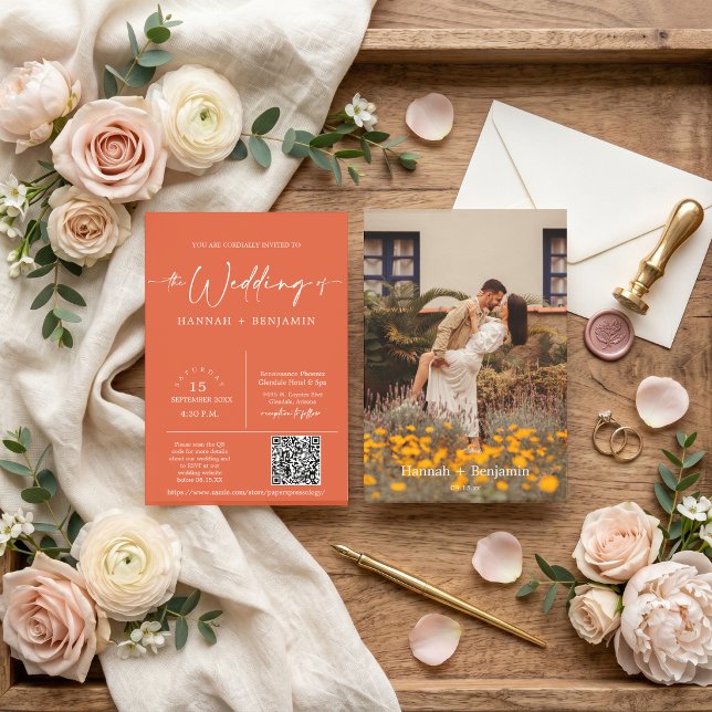Modern Verona Solnedgång Boho Båge QR-kod Foto Inbjudningar (Skapare uppladdad)
