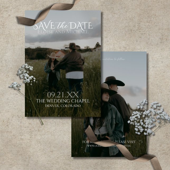 Modern Vertical Double-sided Photo Save The Date Inbjudningar (Modern Vertical Double-sided Photo Save The Date Invitation)