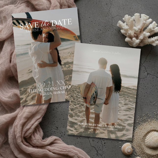 Modern Vertical Double-sided Photo Save The Date Inbjudningar (Modern Vertical Double-sided Photo Save The Date Invitation)