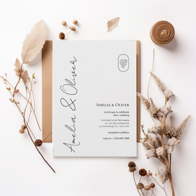 Modern Vertical Script Wedding Invitation Inbjudningar (Skapare uppladdad)