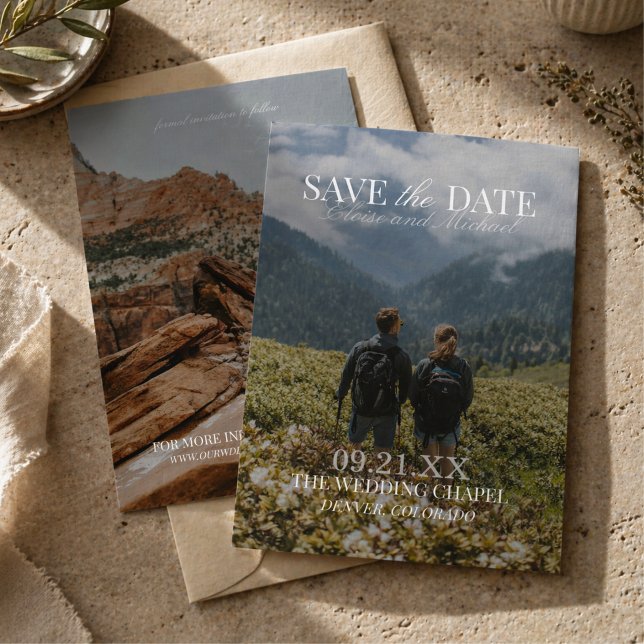 Modern Vertikal Dubbelsidig Foto Spara Datumet Inbjudningar (Modern Vertical Double-sided Photo Save The Date Invitation)