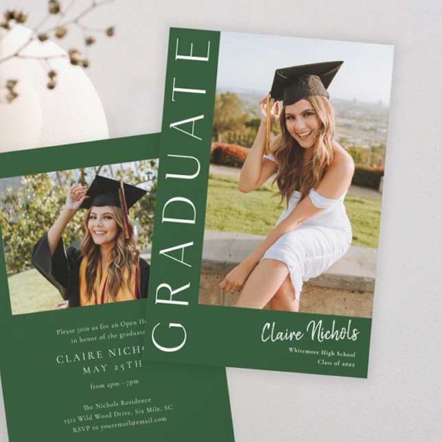 Modern Vertikal Fotexamen Inbjudningar (Modern Typography Photo Graduation Invitation)