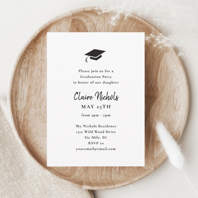 Modern Vertikal Foto-Examen Tilläggskort (Modern Handwritten Black and White Graduation Invitations.)