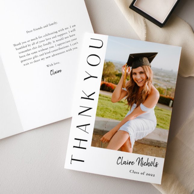 Modern Vertikal Fotografering Examen Tack Kort (Modern Photo Graduation Folded Thank You Card.)