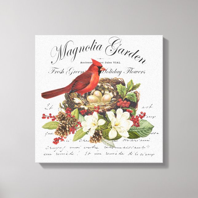 Modern vetage jul-kardinal canvastryck (Framsida)