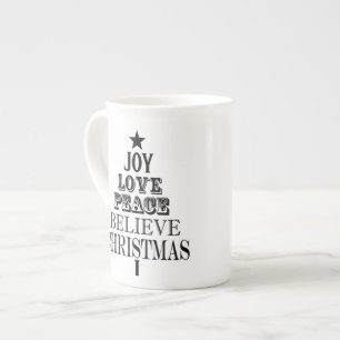 modern vetekristmas ord träd benporslin mugg