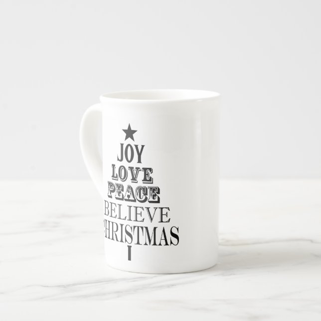 modern vetekristmas ord träd benporslin mugg (Framsida vänster)