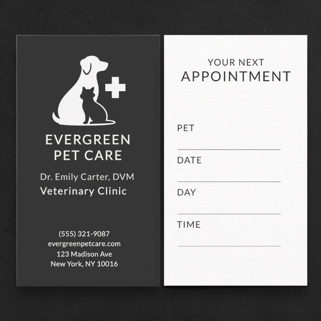 Modern veterinär djuraffärds påminnelse om möte visitkort (Skapare uppladdad)
