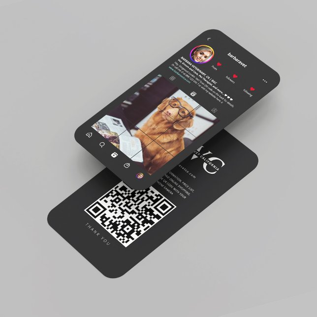 Modern Veterinär Monogram Instagram Visitkort (Modern Veterinary Veterinarian Monogram Instagram dark grey black Business Card
)