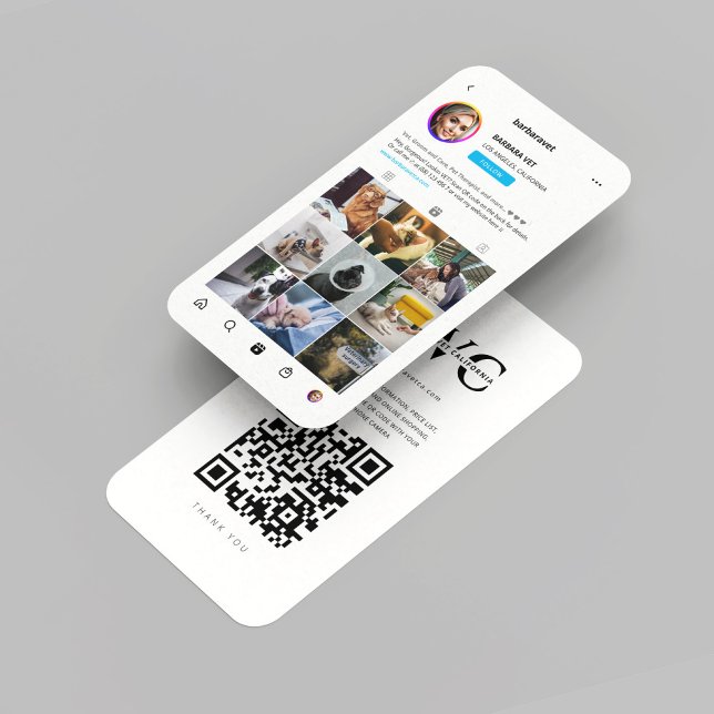 Modern Veterinär VET Instagram Visitkort (Modern Veterinarian Veterinary VET Instagram monogram white Business Card
)