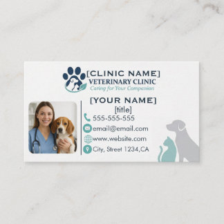 Modern Veterinary Clinic Photo Business Card  Visitkort