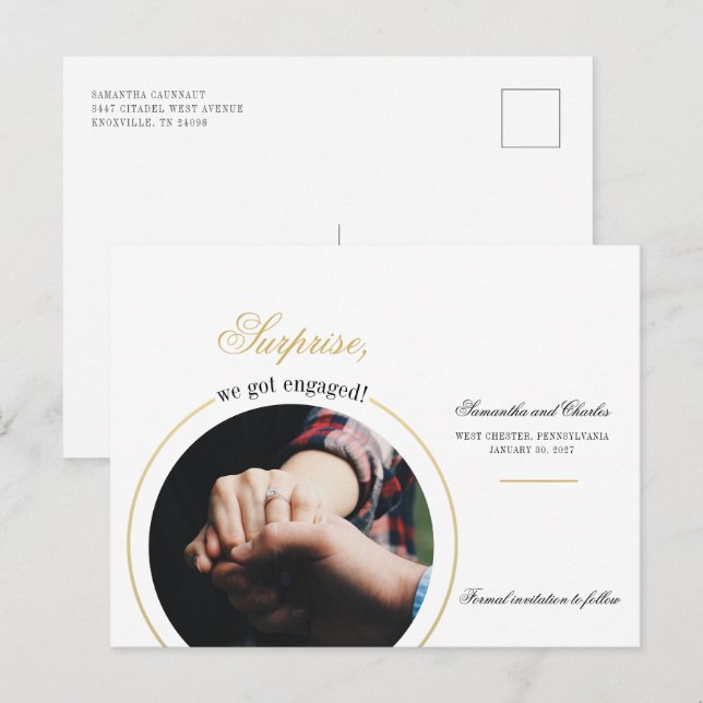 Modern Vi Förlovade Oss Foto Förlovningsfest Inbjudan Vykort (Fram/baksida)