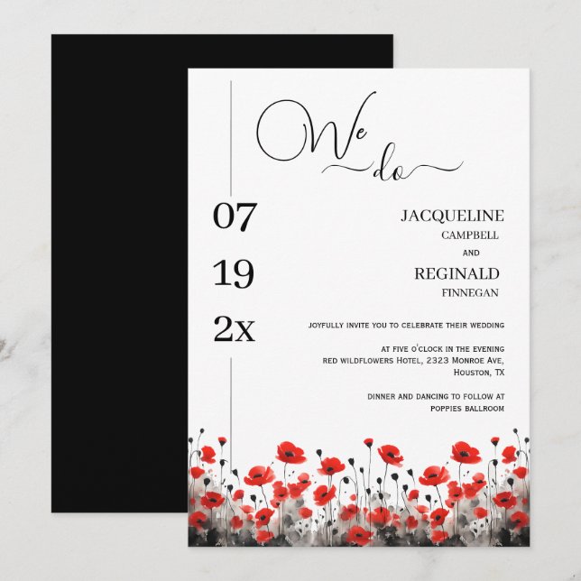 Modern vi gör minimalistisk Blommigt Red Black Brö Inbjudningar (Fram/baksida)