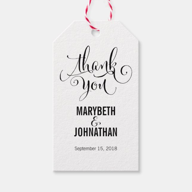 Modern Vi gör Script Bröllop Tack Märkre Presentetikett (Framsidan)