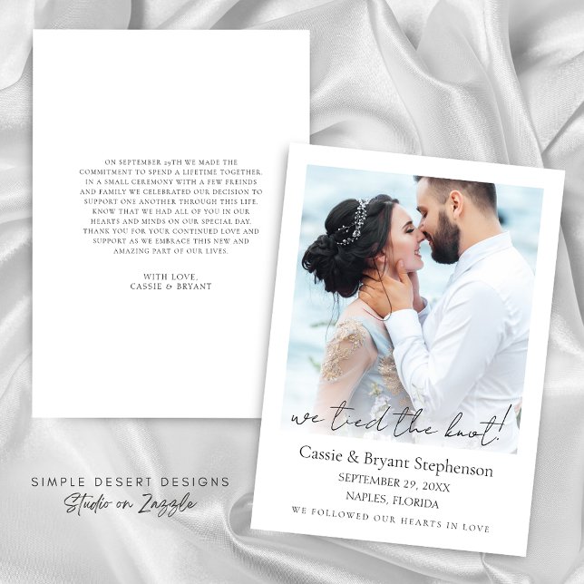 Modern vi har bundit ihop Knot Photo Elopement Brö Meddelande (Mondern Minimalist Simple We Tied the Knot Wedding Announcement with Photo)