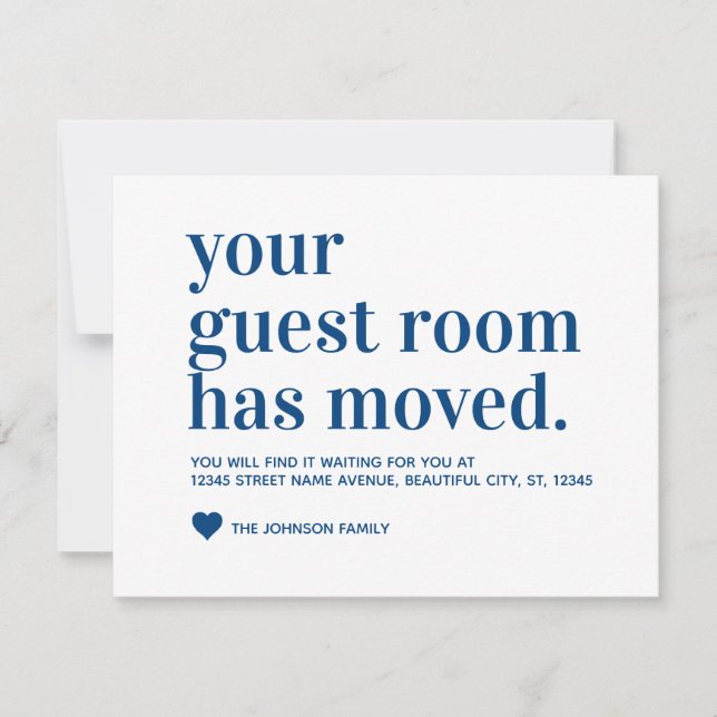 Modern Vi har flyttat Guest Room Flytta Navy Blue Meddelande (Framsida)
