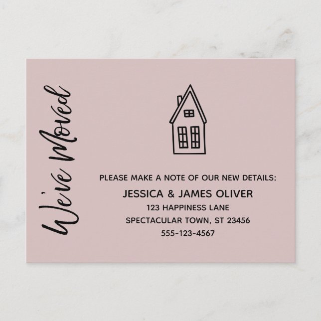 Modern Vi Har Flyttat Litet Hus Teckning Rosa Vykort (Framsida)