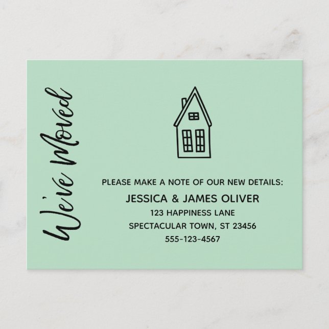 Modern Vi har flyttat Little House Teckning Mint Vykort (Framsida)
