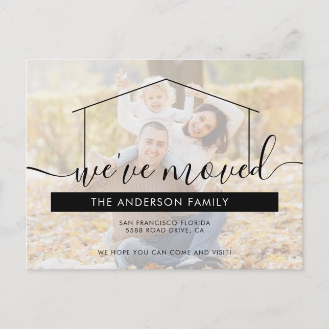 Modern Vi Har Flyttat Skript Nytt Hem Foto Flytt Meddelande Vykort (Framsida)