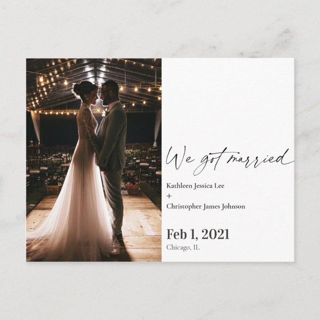 Modern Vi har gifte oss med överraskningsmeddeland Vykort (Framsida)