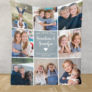Modern Vi Kärlek You Grandparent Photo Collage Blu Fleecefilt