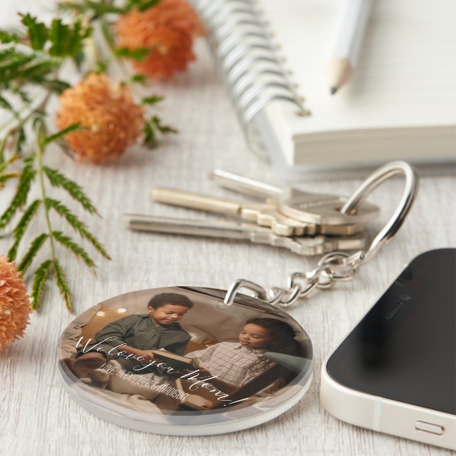 Modern Vi Kärlek You Mamma Photo Acrylic Keychain (Högra Framsidan)