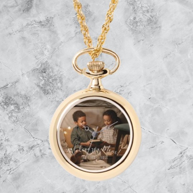 Modern Vi Kärlek You Mamma Photo Armbandsur (Modern We Love You Mom Photo Pocket Watch)