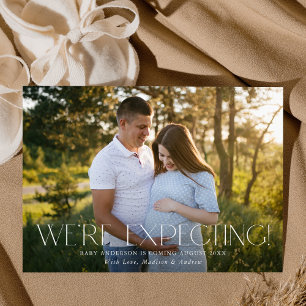 Modern Vi Väntar Foto Graviditetsannonsering Meddelande