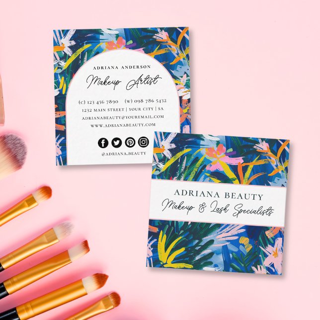 Modern Vibrant Abstrakt Blommigt Beauty Specialist Fyrkantigt Visitkort (Skapare uppladdad)