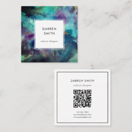 Modern Vibrant Blå Vattenfärg Abstrakt QR-kod Fyrkantigt Visitkort