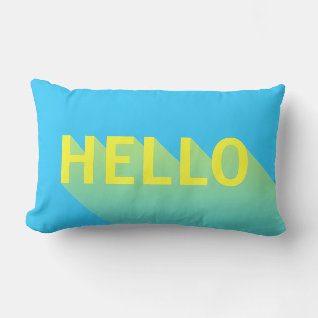 Modern Vibrant Blue och Gult Hej Typografi Lumbarkudde (Framsida)