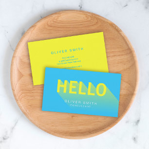 Modern Vibrant Blue och Gult Hej Typografi Visitkort