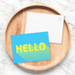 Modern Vibrant Blue och Gult Hej Typografi Vykort<br><div class="desc">Skicka en hej till familj och vänner med detta pulserande blåkort som har en modern abstrakt utformning av en gult "Hej" med en lång skugggradient. *Observera att Zazzle Watermark som visas i zoomförhandsvisningen INTE visas på den färdiga tryckta produkten. © Rosewood and Citrus</div>