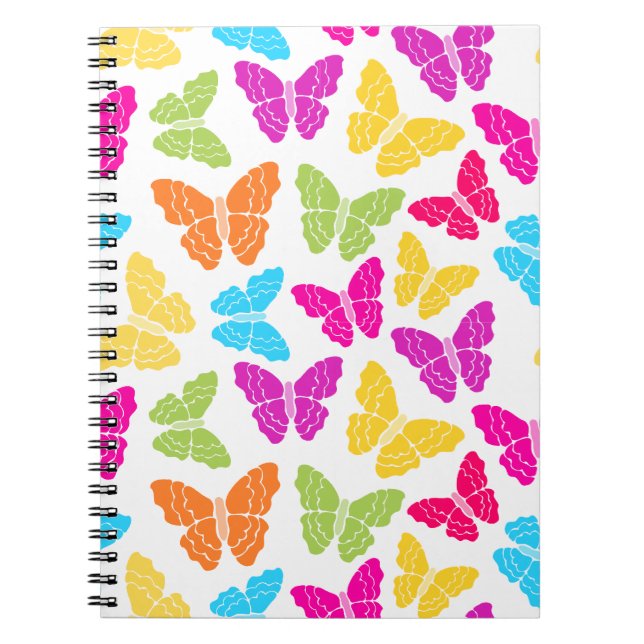 Modern Vibrant Rainbow Butterfly Cute Mönster Anteckningsbok (Framsidan)