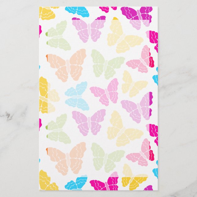 Modern Vibrant Rainbow Butterfly Cute Mönster Brevpapper (Framsida)
