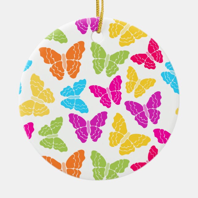 Modern Vibrant Rainbow Butterfly Cute Mönster Julgransprydnad Keramik (Framsidan)