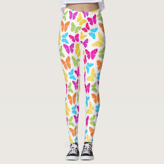 Modern Vibrant Rainbow Butterfly Cute Mönster Leggings (Framsida)