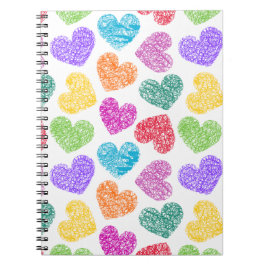 Modern Vibrant Rainbow Doodle Hearts Cute Mönster Anteckningsbok Med Spiral