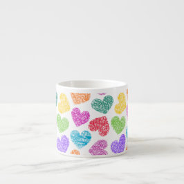 Modern Vibrant Rainbow Doodle Hearts Cute Mönster Espressomugg