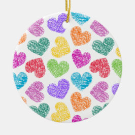 Modern Vibrant Rainbow Doodle Hearts Cute Mönster Julgransprydnad Keramik