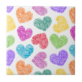 Modern Vibrant Rainbow Doodle Hearts Cute Mönster Kakelplatta