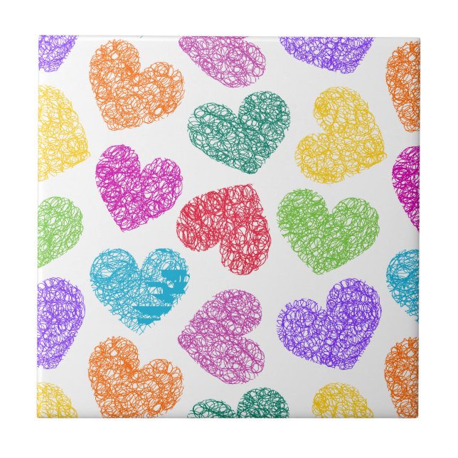 Modern Vibrant Rainbow Doodle Hearts Cute Mönster Kakelplatta (Framsidan)
