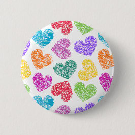 Modern Vibrant Rainbow Doodle Hearts Cute Mönster Knapp