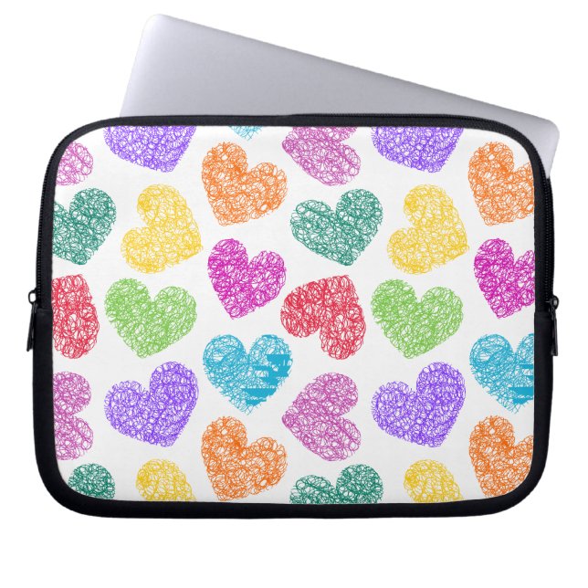 Modern Vibrant Rainbow Doodle Hearts Cute Mönster Laptop Fodral (Framsidan)