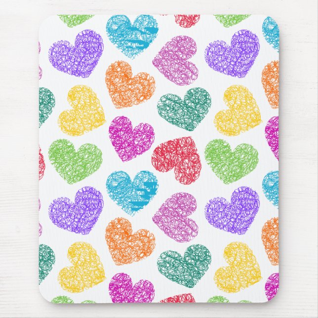Modern Vibrant Rainbow Doodle Hearts Cute Mönster Musmatta (Framsidan)